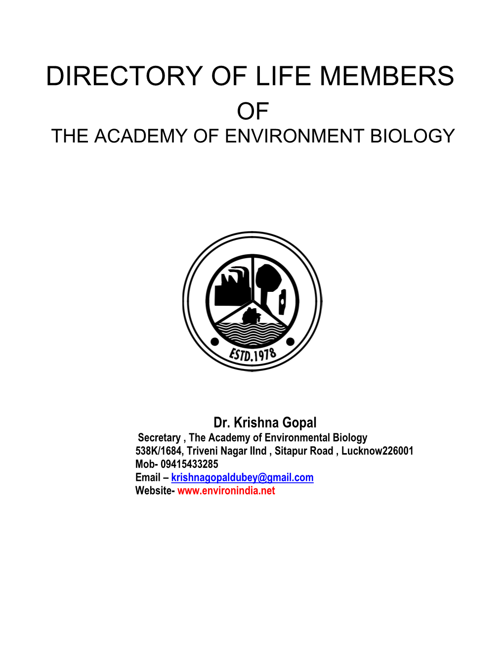 Directory of Life Members of the Academy of Environment Biology
