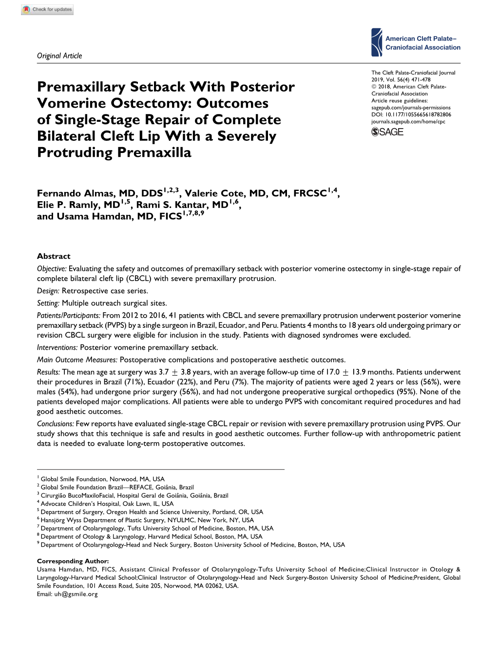 Premaxillary Setback with Posterior Vomerine Ostectomy in Single-Stage Repair of Complete Bilateral Cleft Lip (CBCL) with Severe Premaxillary Protrusion