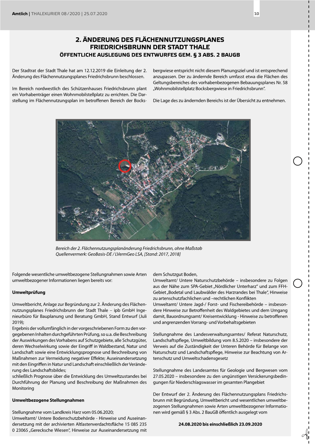 2. Änderung Des Flächennutzungsplanes Friedrichsbrunn Der Stadt Thale Öffentliche Auslegung Des Entwurfes Gem