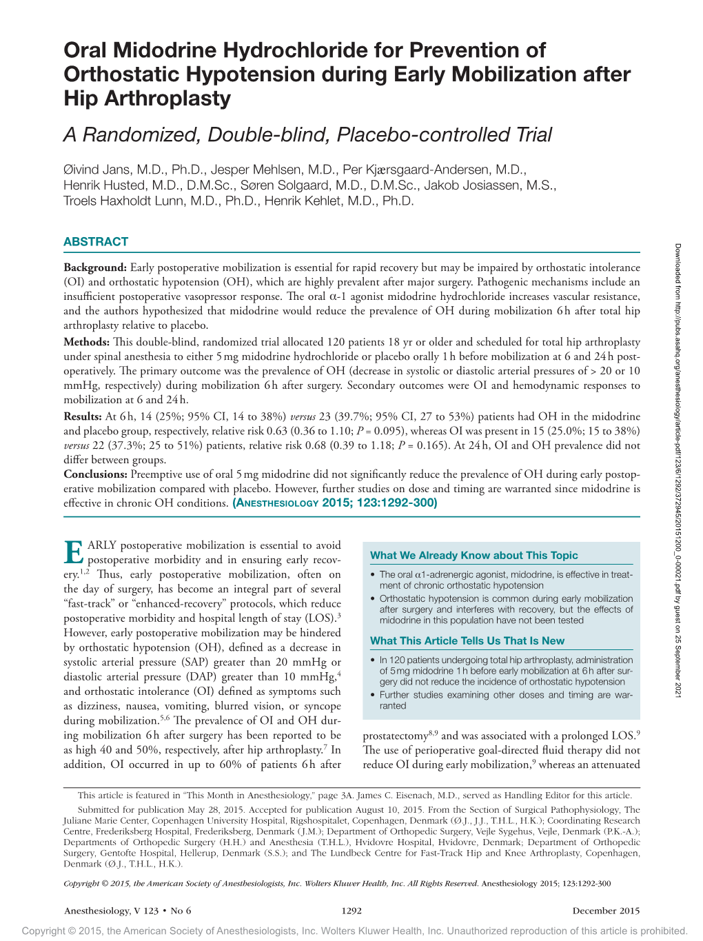 Oral Midodrine Hydrochloride for Prevention of Orthostatic