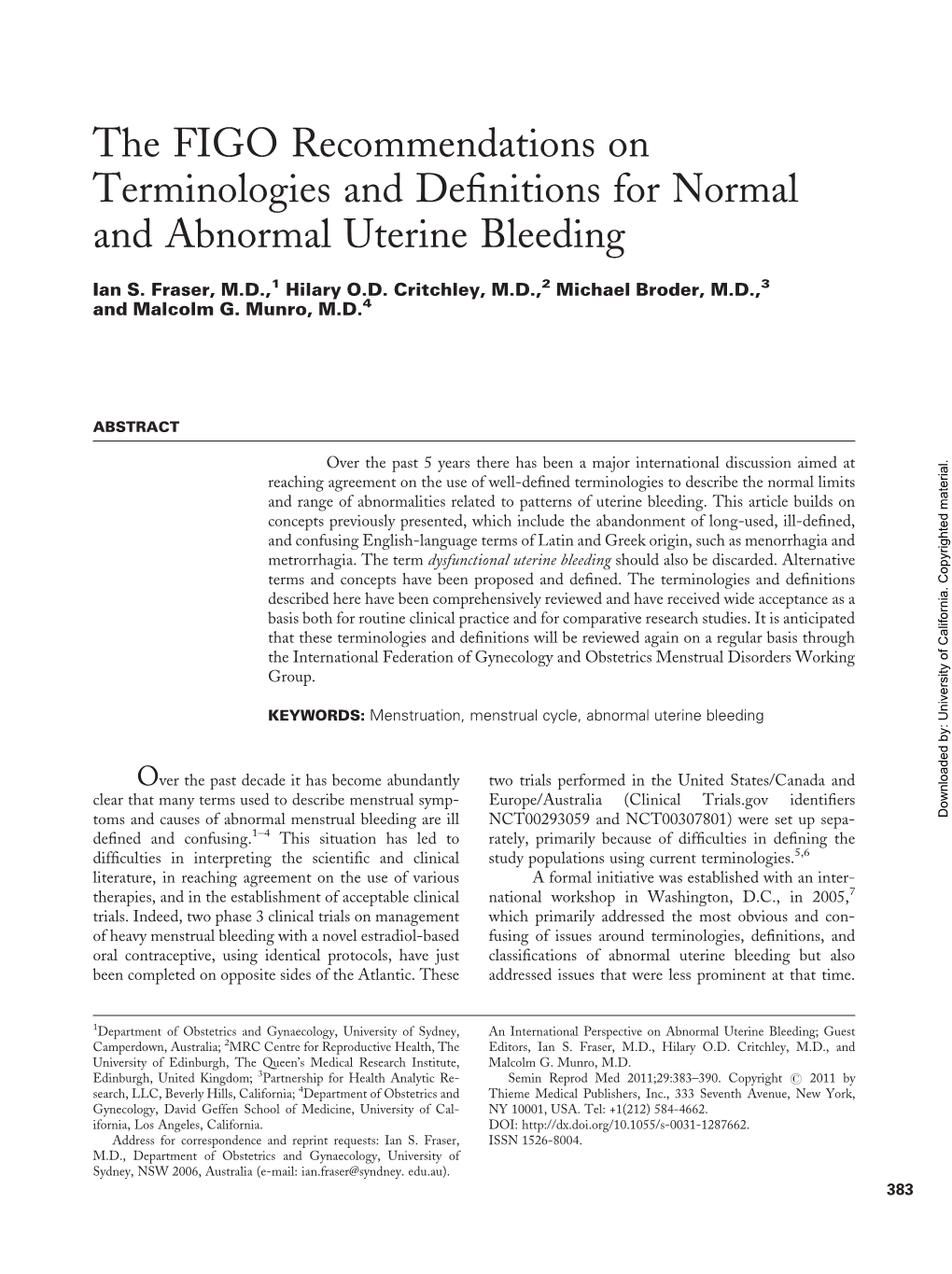 The FIGO Recommendations on Terminologies and Definitions For