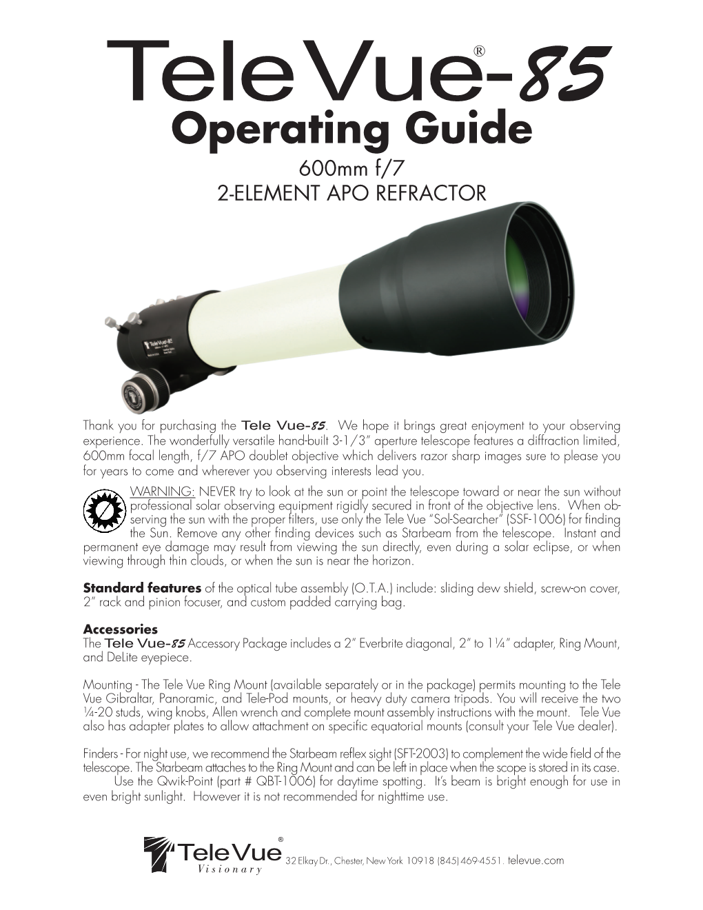 Tele Vue-85 Operating Guide