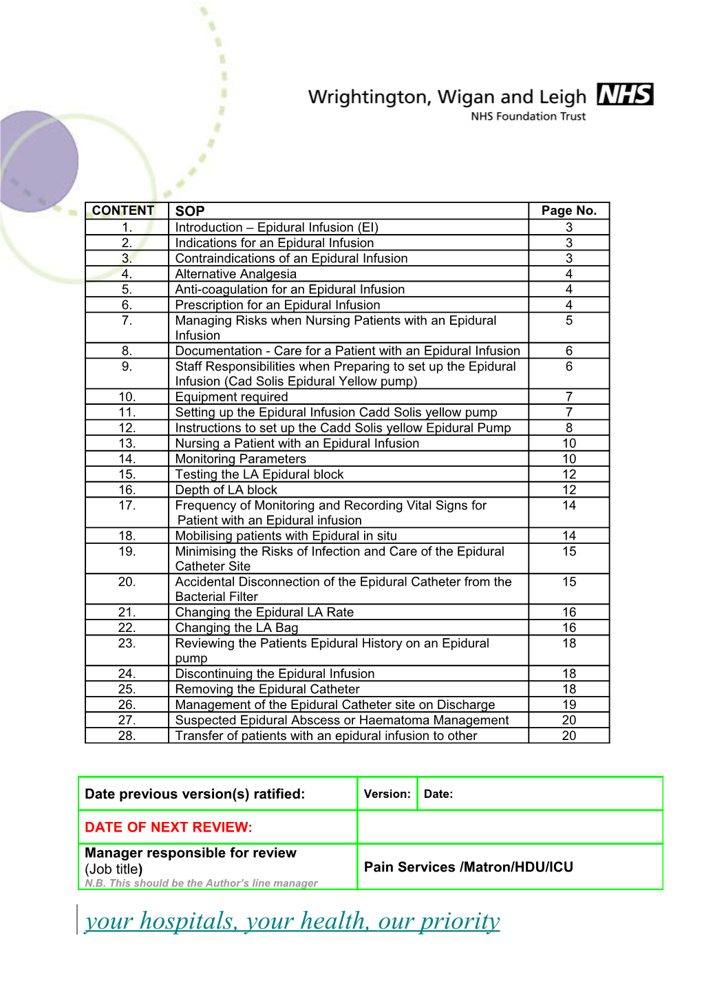 Epidural Infusion for Pain Management