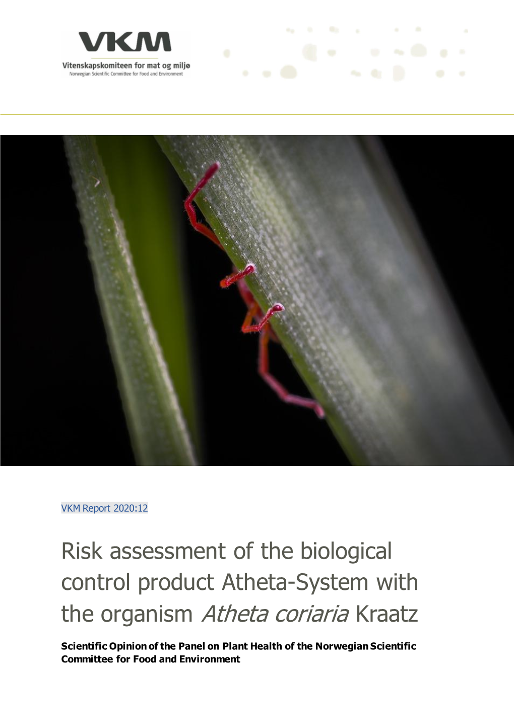 Risk Assessment of the Biological Control Product Atheta-System with the Organism Atheta Coriaria Kraatz