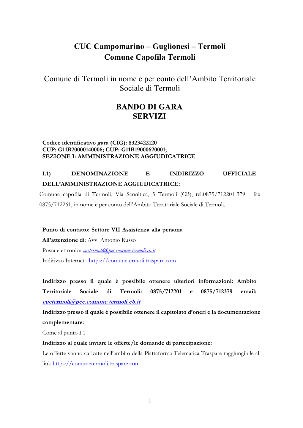 CUC Campomarino – Guglionesi – Termoli Comune Capofila Termoli