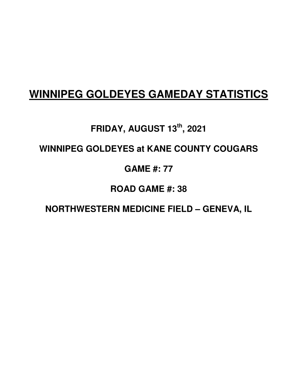 Winnipeg Goldeyes Gameday Statistics