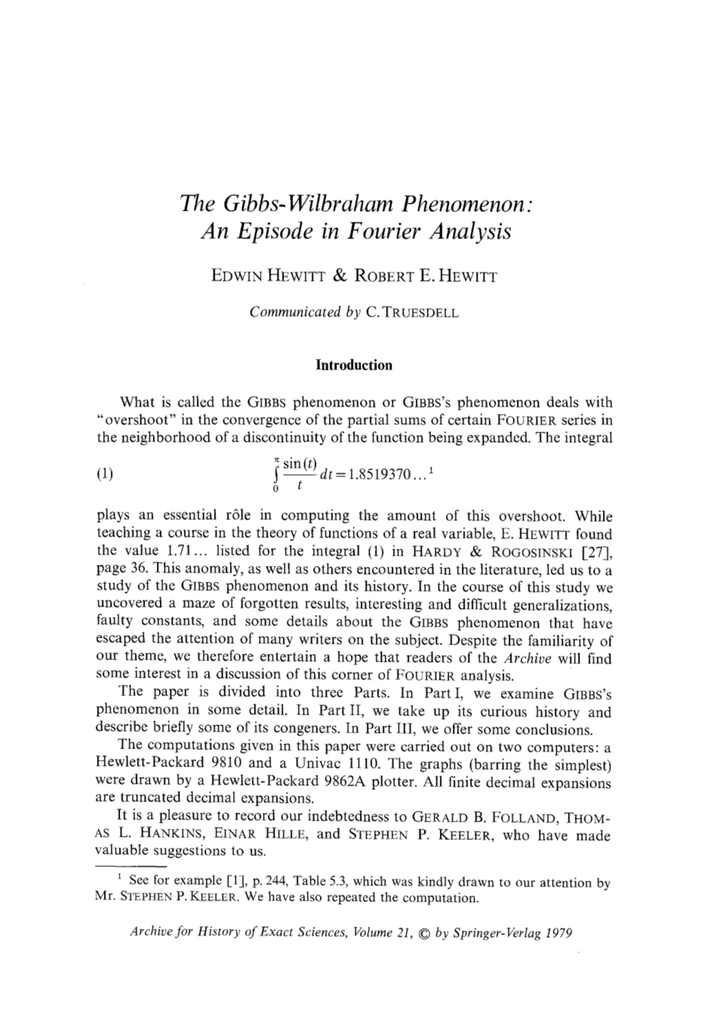 The Gibbs-Wilbraham Phenomenon: an Episode in Fourier Analysis