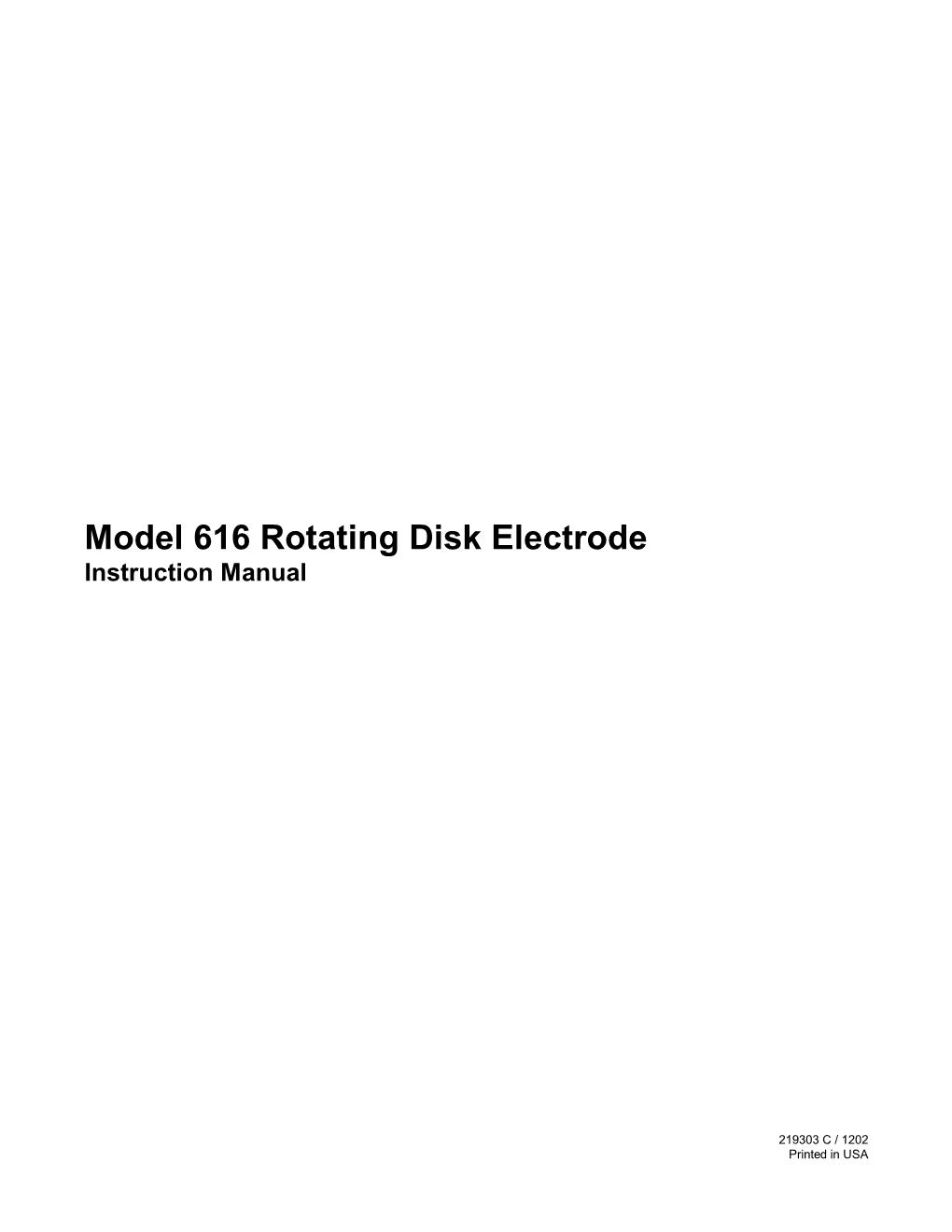 Model 616 Rotating Disk Electrode Instruction Manual