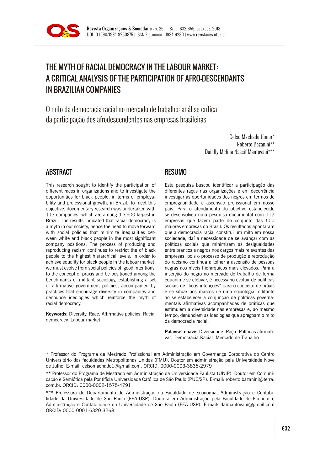 The Myth of Racial Democracy in the Labour Market: a Critical Analysis of the Participation of Afro-Descendants in Brazilian Companies