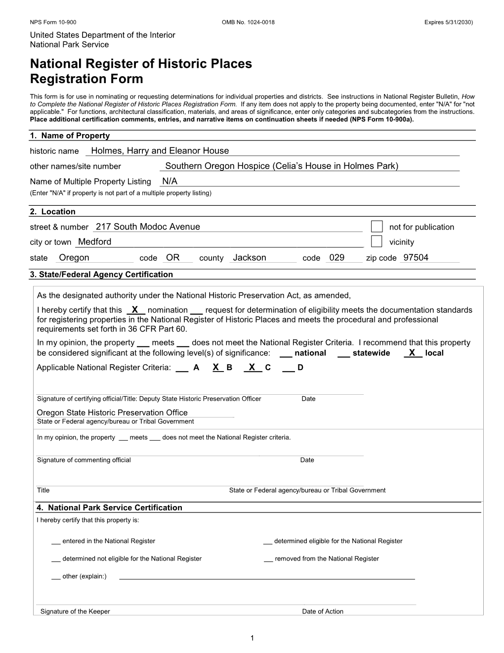 NPS Form 10 900 OMB No. 1024 0018