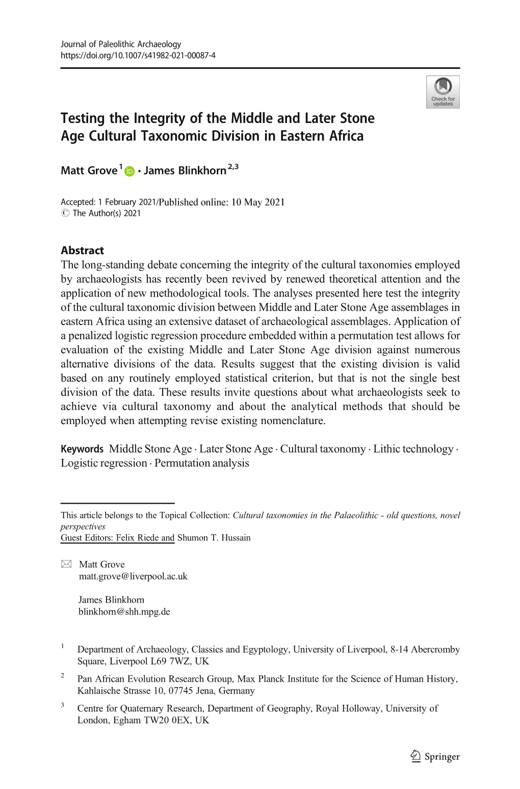 Testing the Integrity of the Middle and Later Stone Age Cultural Taxonomic Division in Eastern Africa