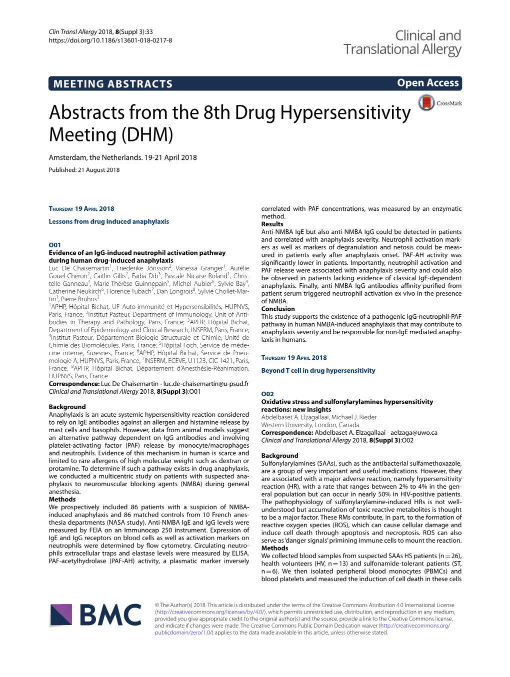 Abstracts from the 8Th Drug Hypersensitivity Meeting (DHM)