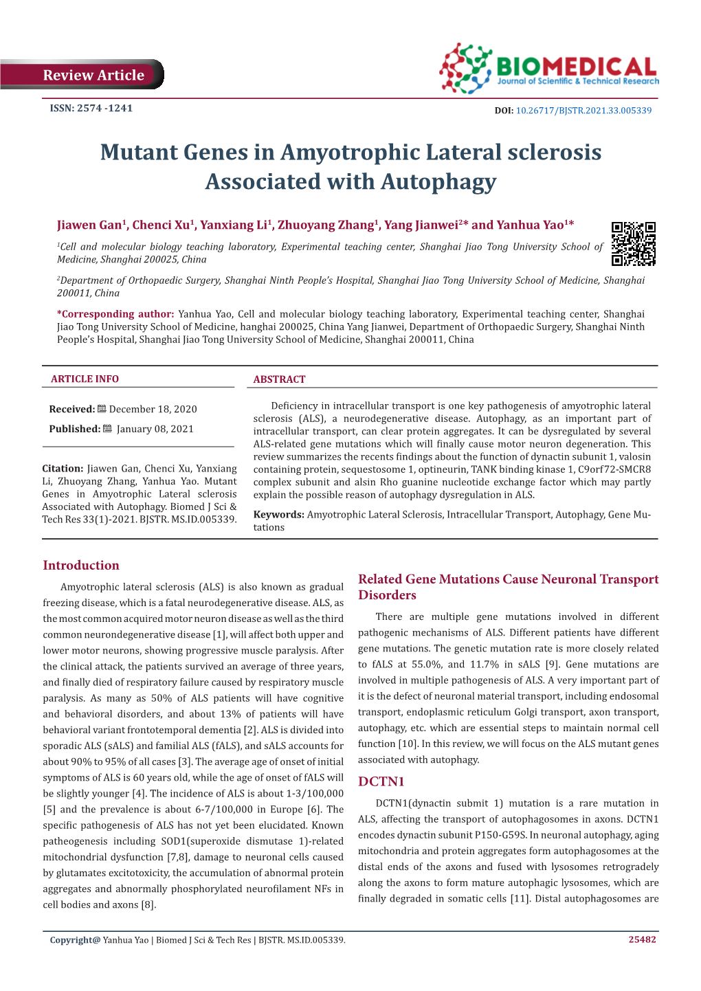 Mutant Genes in Amyotrophic Lateral Sclerosis Associated with Autophagy