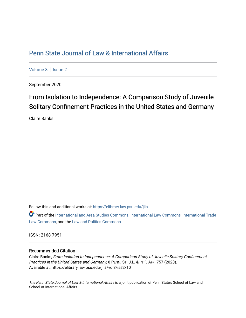 A Comparison Study of Juvenile Solitary Confinement Practices in the United States and Germany
