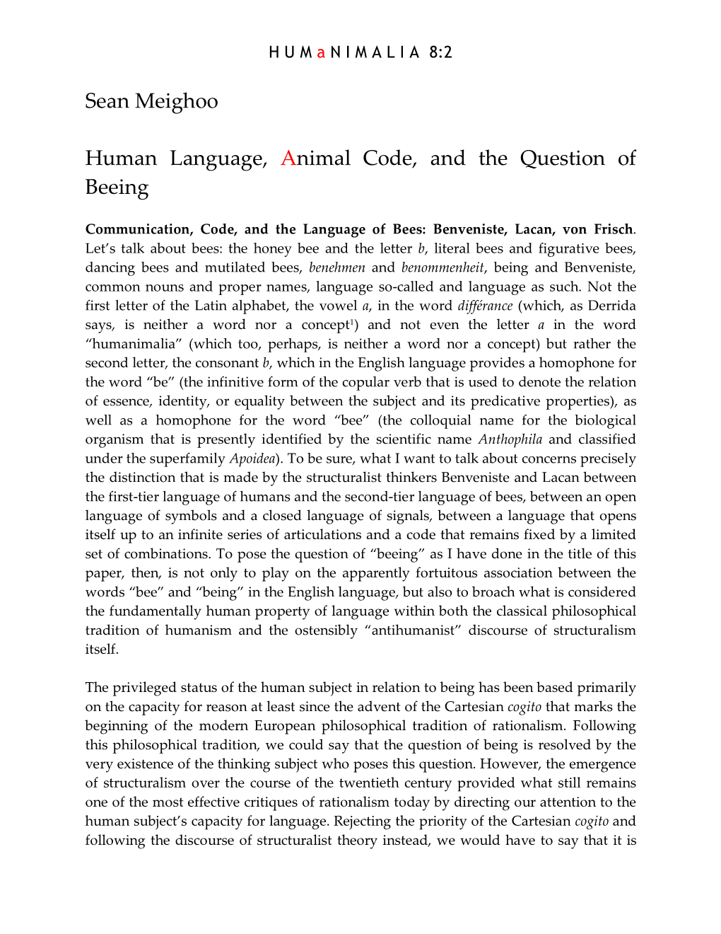 Sean Meighoo Human Language, Animal Code, and the Question Of