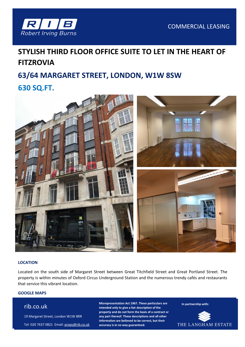 Stylish Third Floor Office Suite to Let in the Heart of Fitzrovia