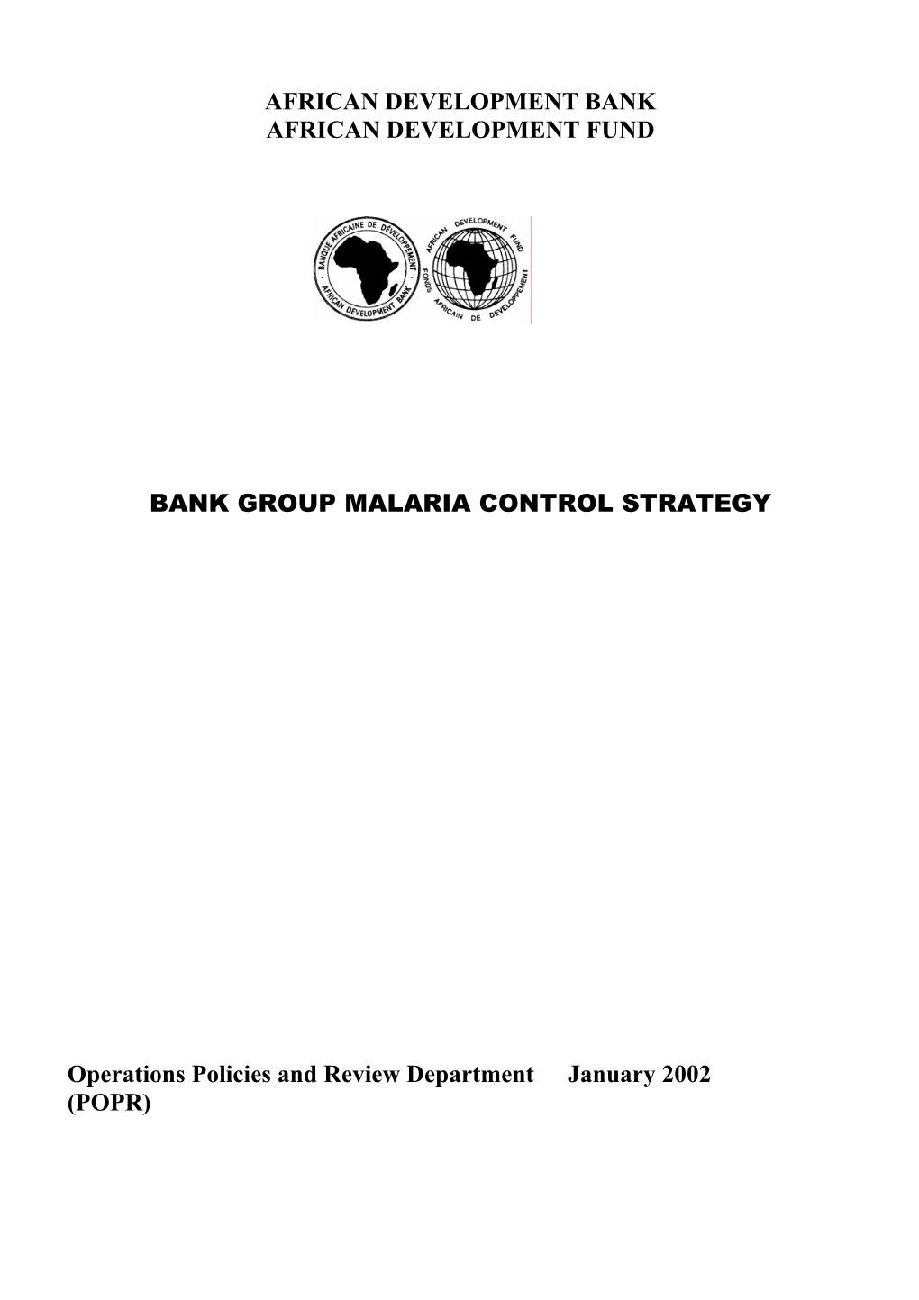 Afdb Group Malaria Control Strategy