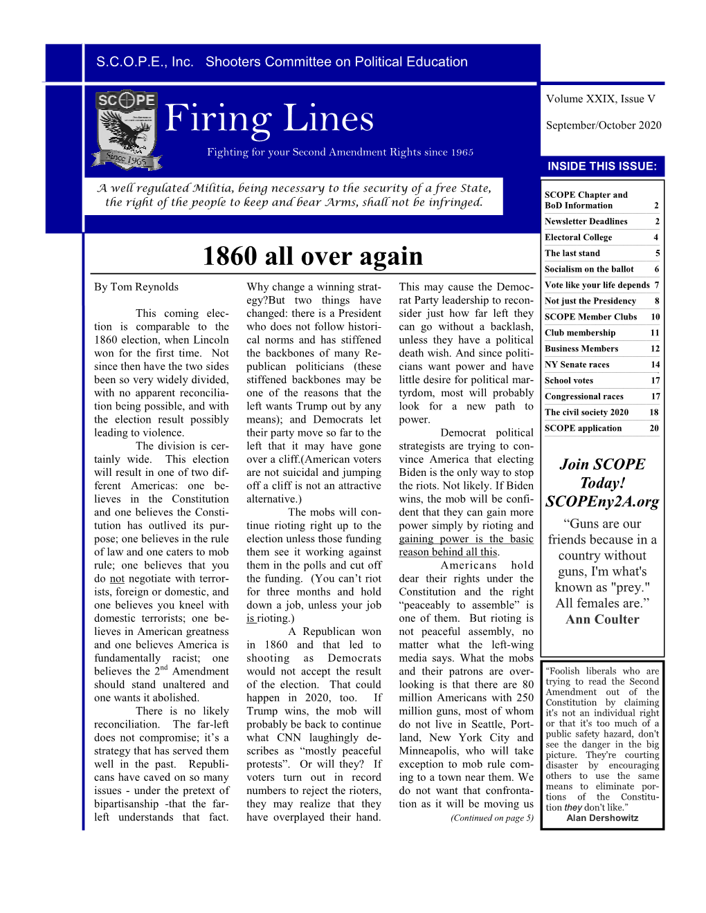 Firing Lines September/October 2020 Fighting for Your Second Amendment Rights Since 1965 INSIDE THIS ISSUE