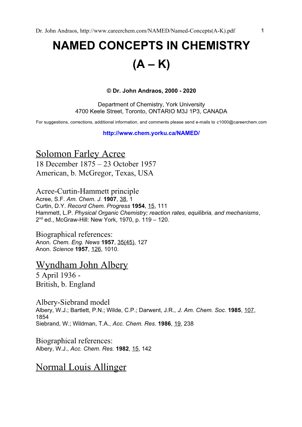 Named Concepts in Chemistry (A – K)