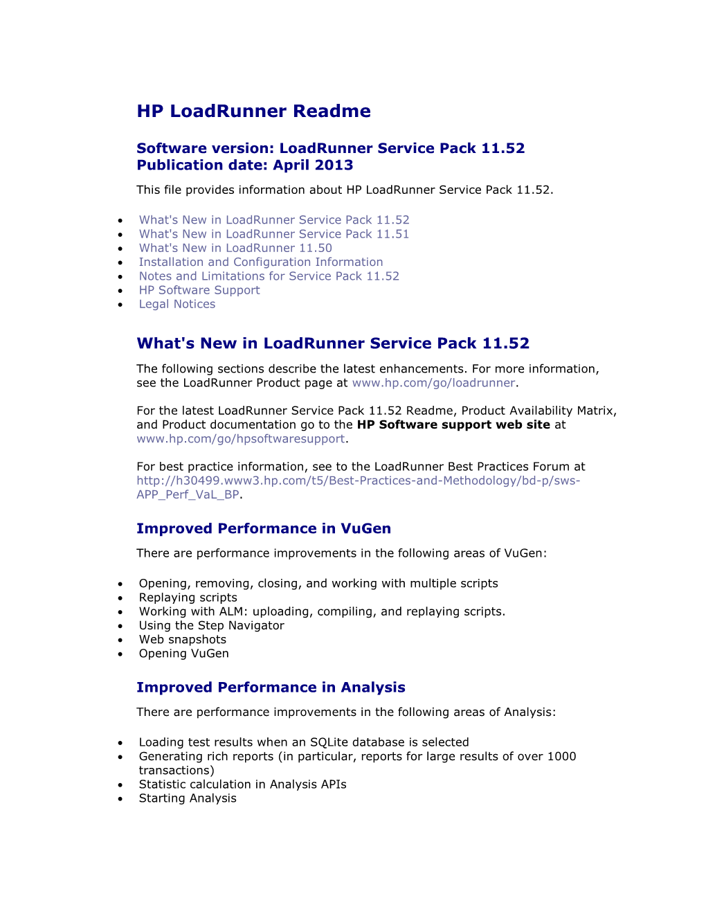 HP Loadrunner Readme