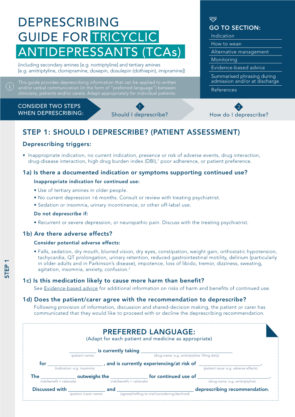 Deprescribing Guide for Tricyclic Antidepressants