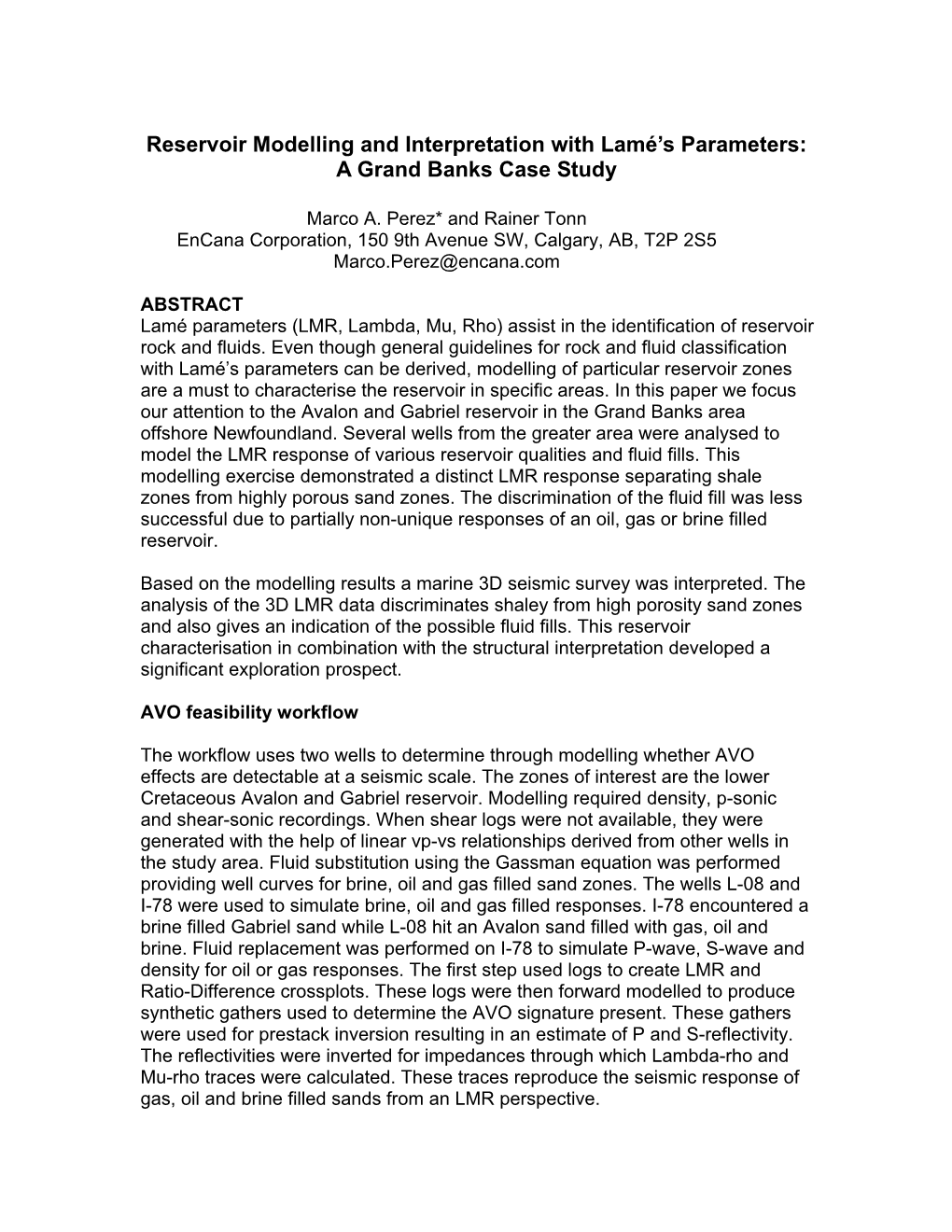 Reservoir Modelling and Interpretation with Lamé's Parameters