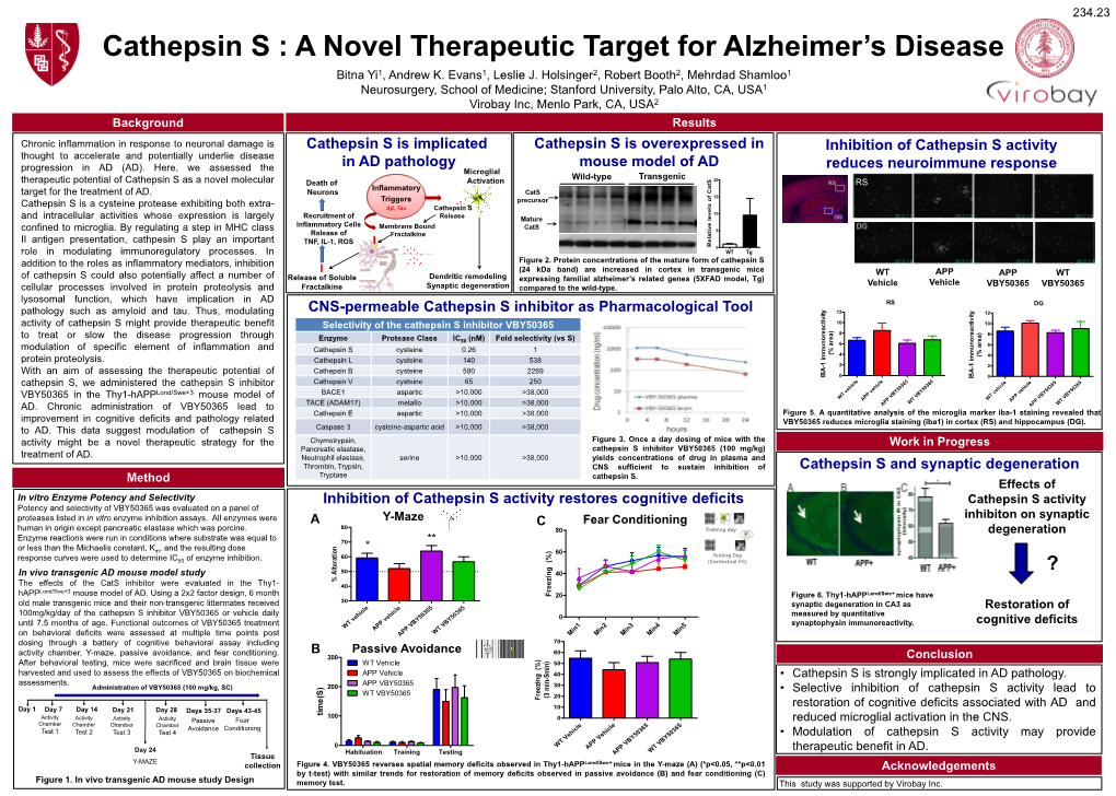 Cathepsin S : a Novel Therapeutic Target for Alzheimer’S Disease Bitna Yi1, Andrew K