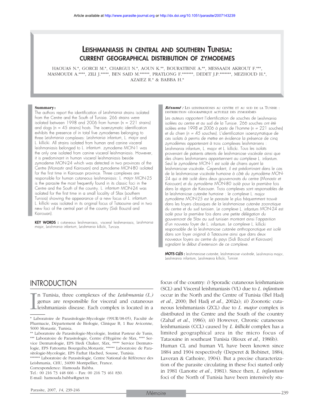 Leishmaniasis in Central and Southern Tunisia