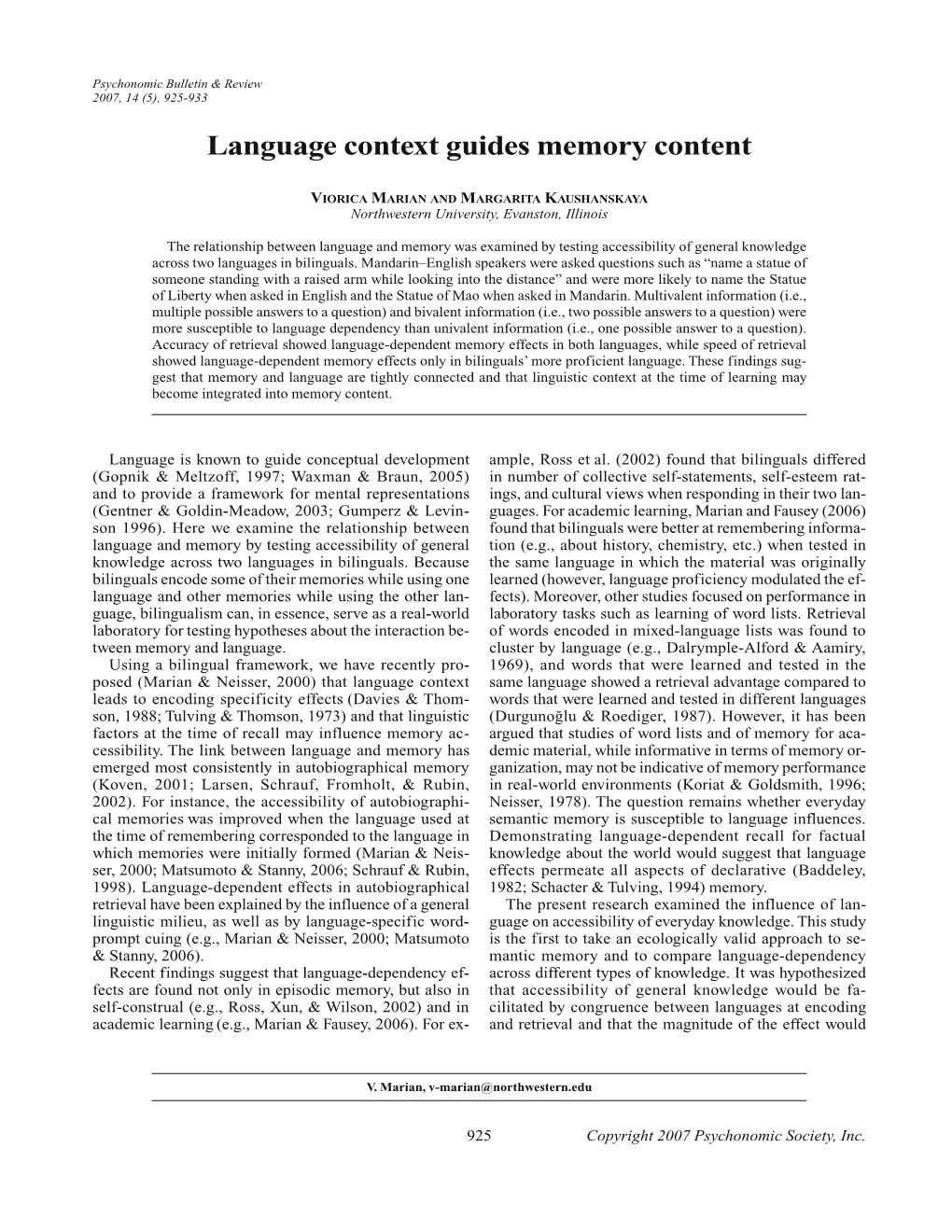 Language Context Guides Memory Content