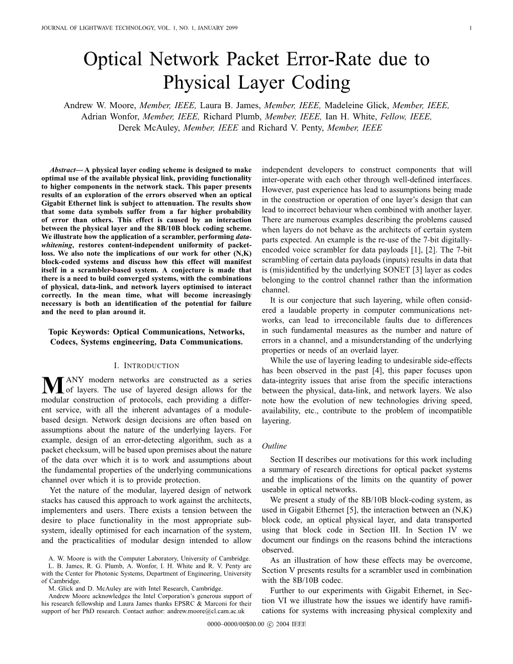 Optical Network Packet Error-Rate Due to Physical Layer Coding Andrew W