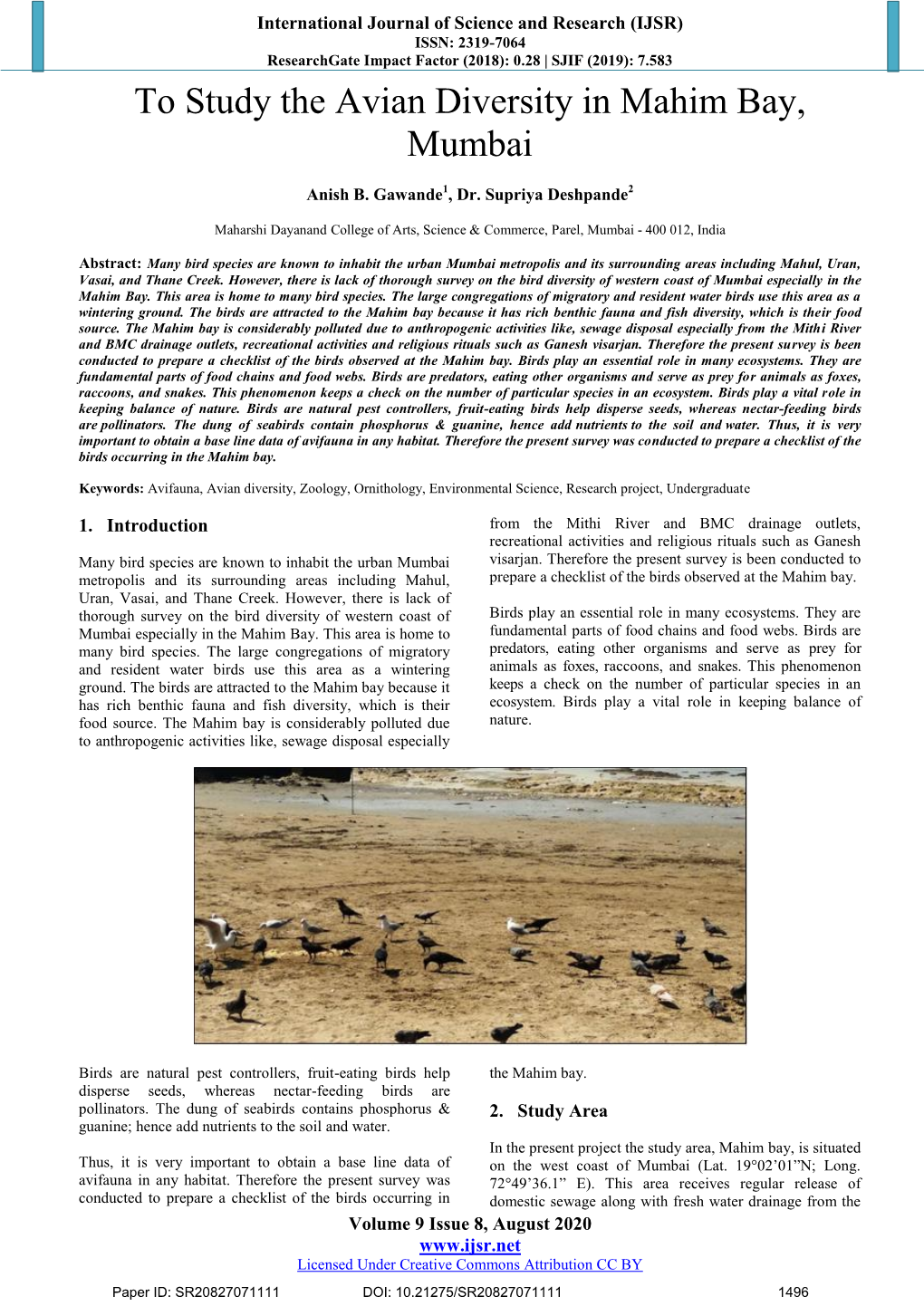To Study the Avian Diversity in Mahim Bay, Mumbai