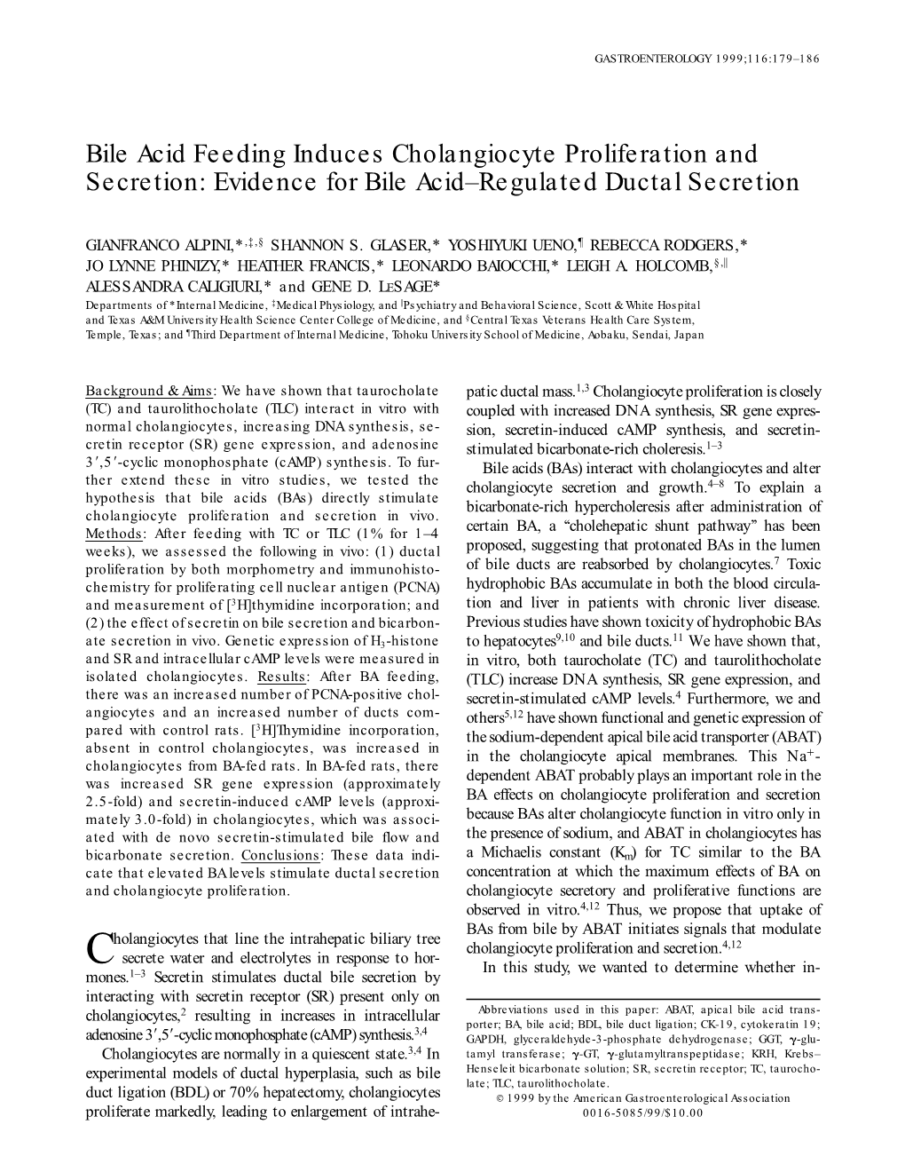 Bile Acid Feeding Induces Cholangiocyte Proliferation and Secretion: Evidence for Bile Acid–Regulated Ductal Secretion