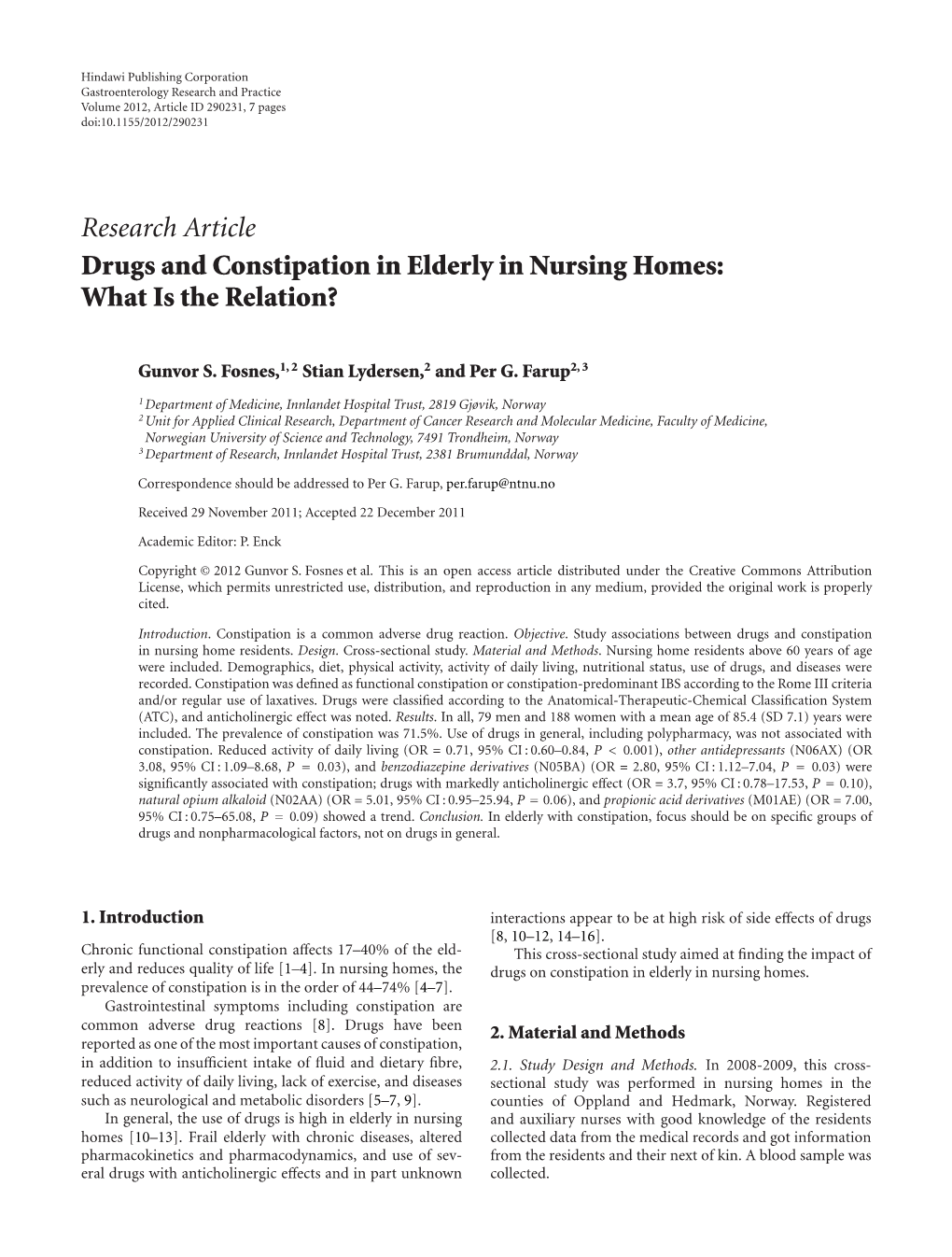 Drugs and Constipation in Elderly in Nursing Homes: What Is the Relation?