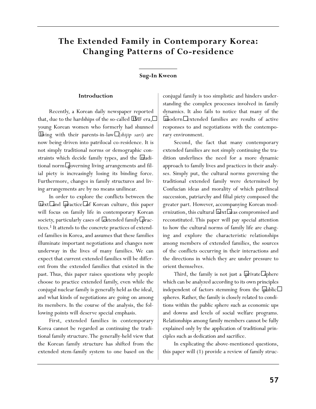 The Extended Family in Contemporary Korea: Changing Patterns of Co-Residence