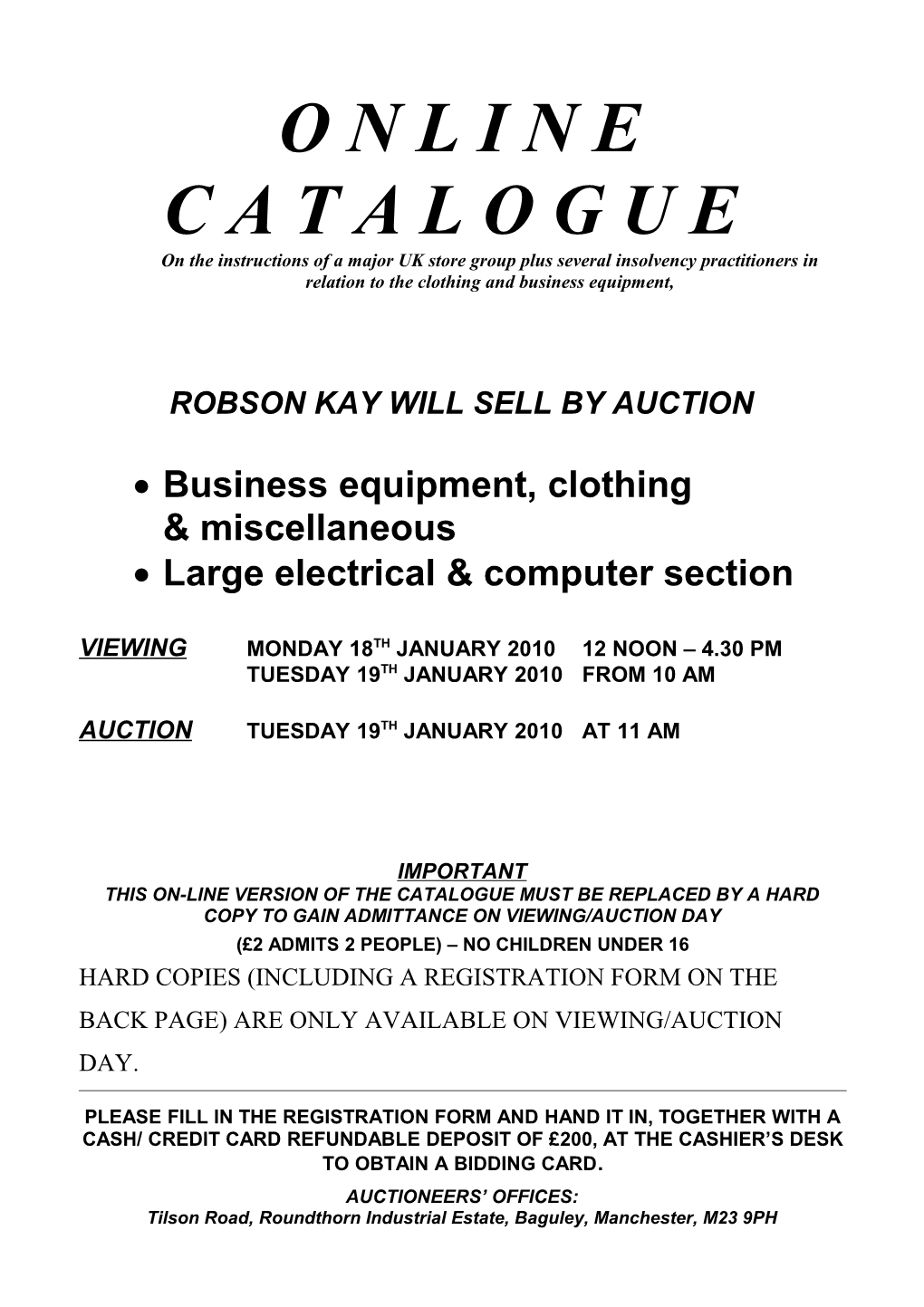 Robson Kay Will Sell by Auction