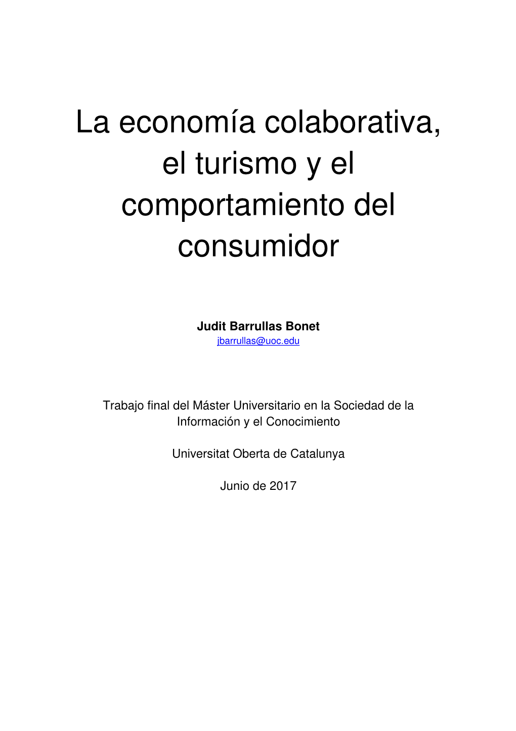 La Economía Colaborativa, El Turismo Y El Comportamiento Del Consumidor