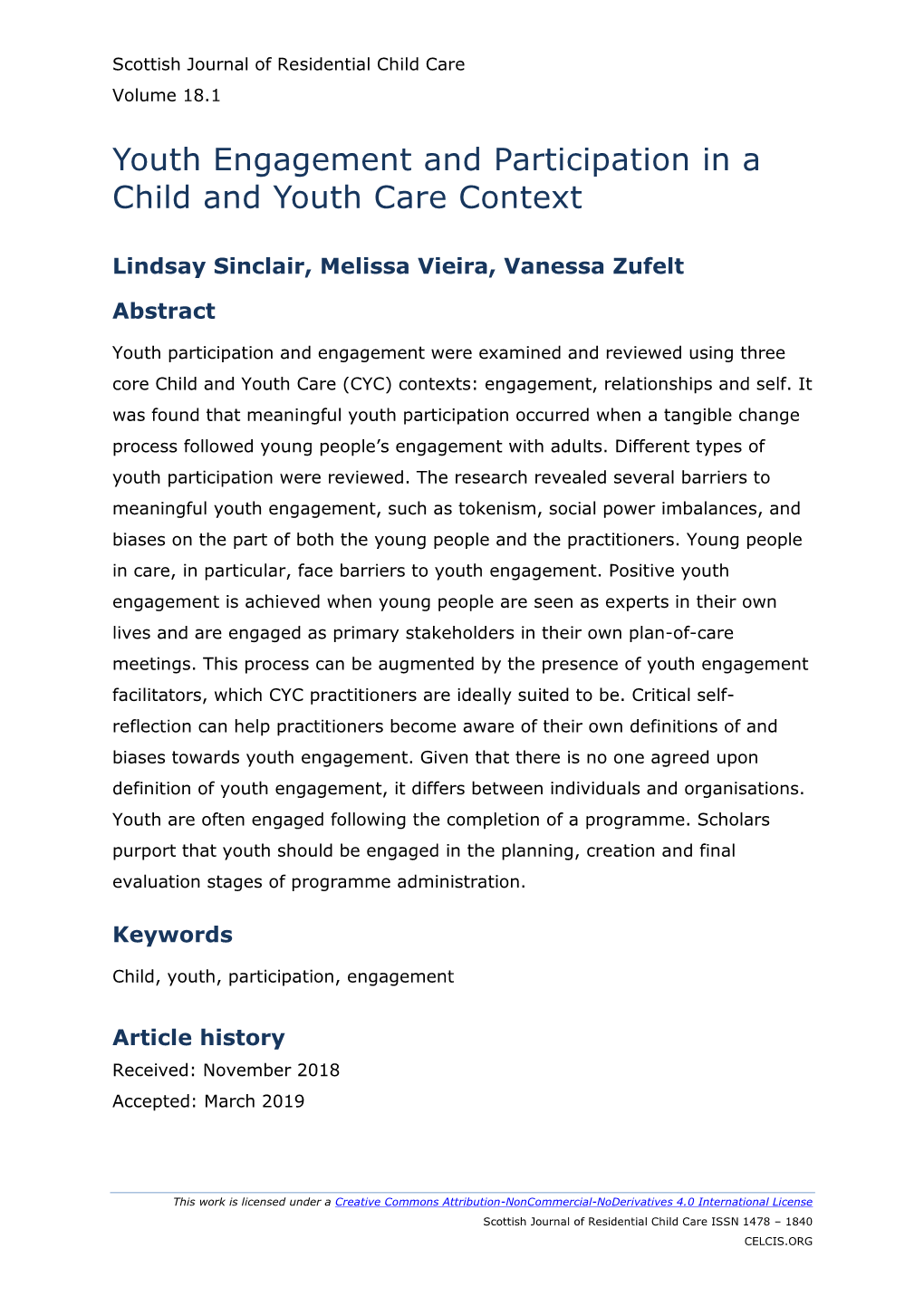 Youth Engagement and Participation in a Child and Youth Care Context