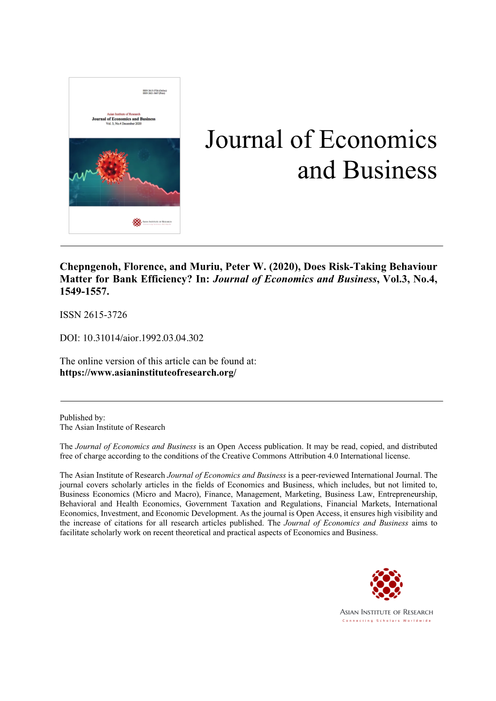 Journal of Economics and Business