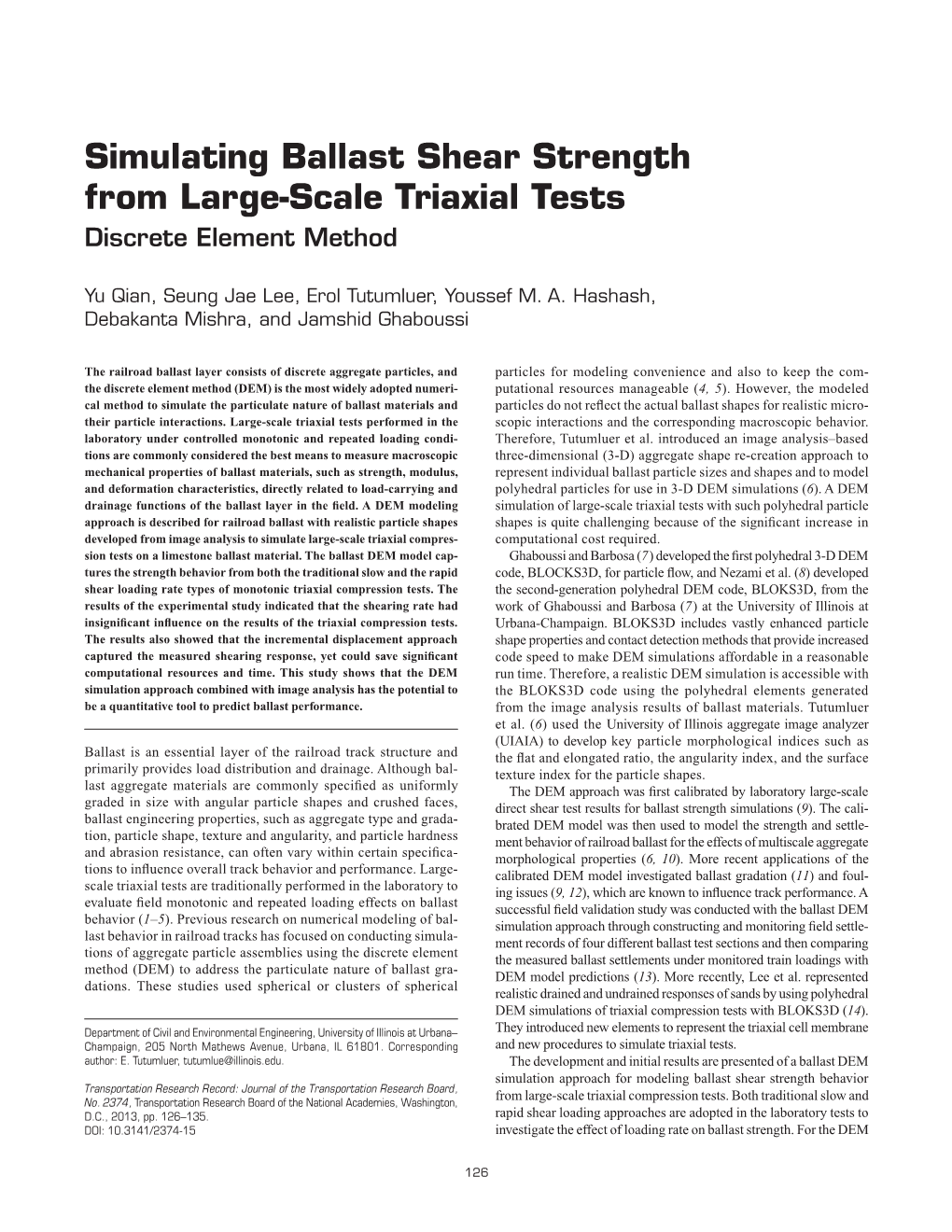 Simulating Ballast Shear Strength from Large-Scale Triaxial Tests Discrete Element Method