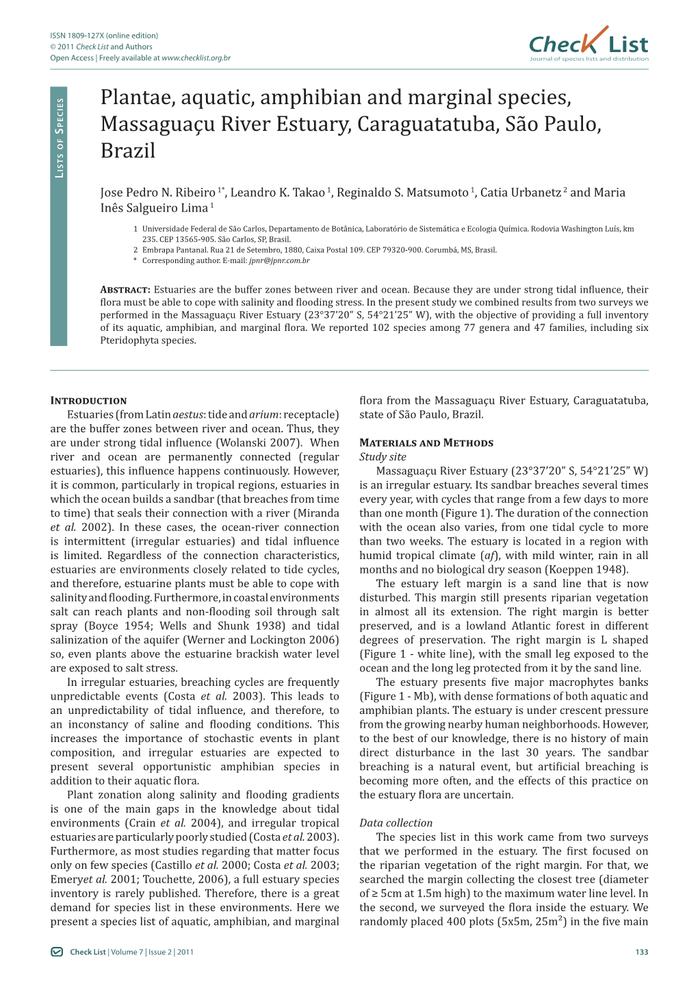 Plantae, Aquatic, Amphibian and Marginal Species, Massaguaçu River Estuary, Brazil