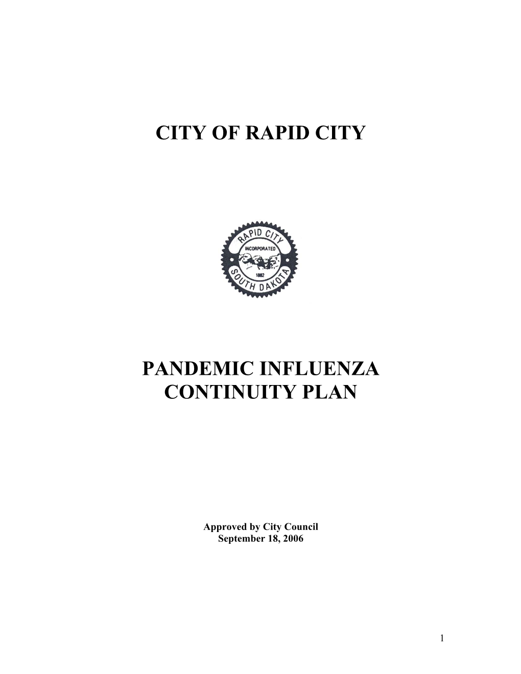 City of Rapid City Pandemic Influenza Continuity Plan