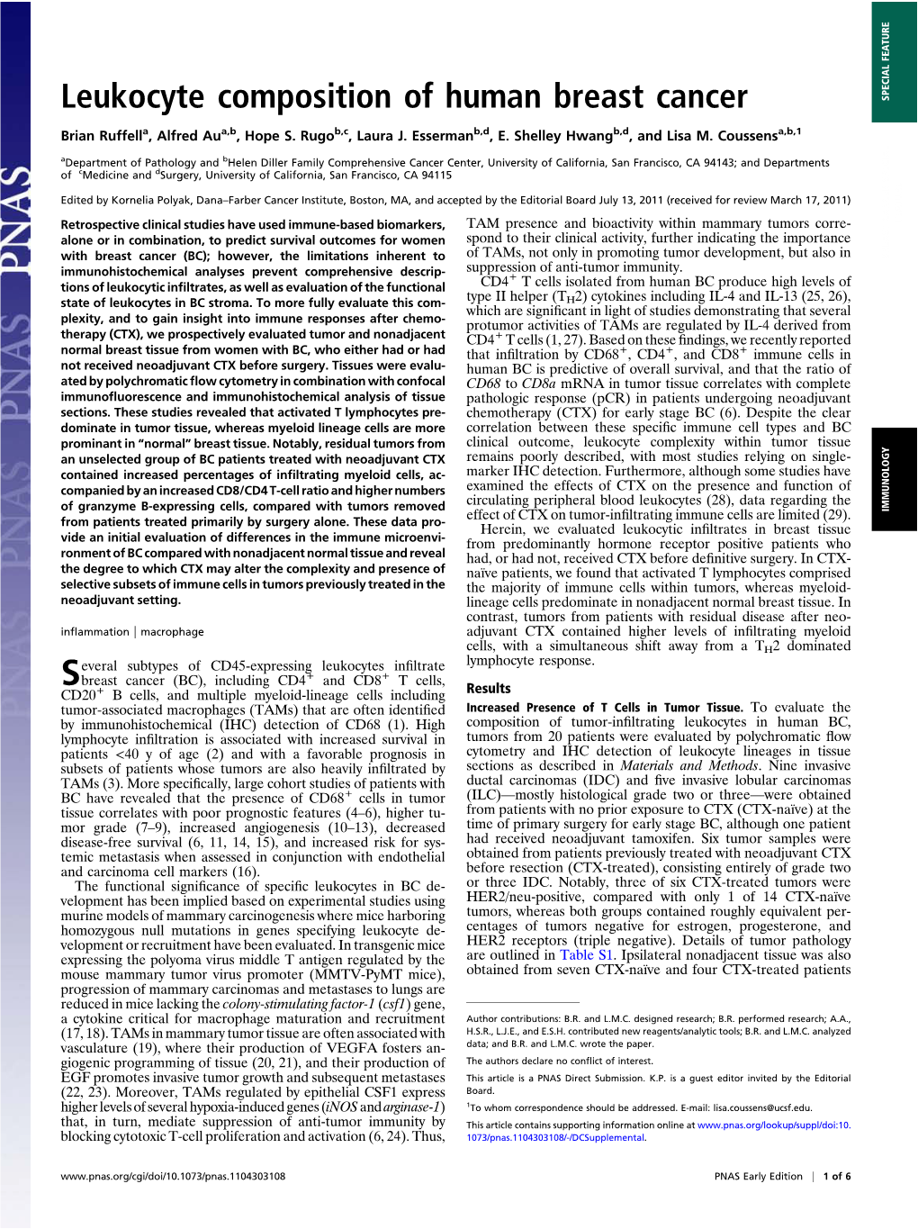 Leukocyte Complexity in Human Breast Cancer