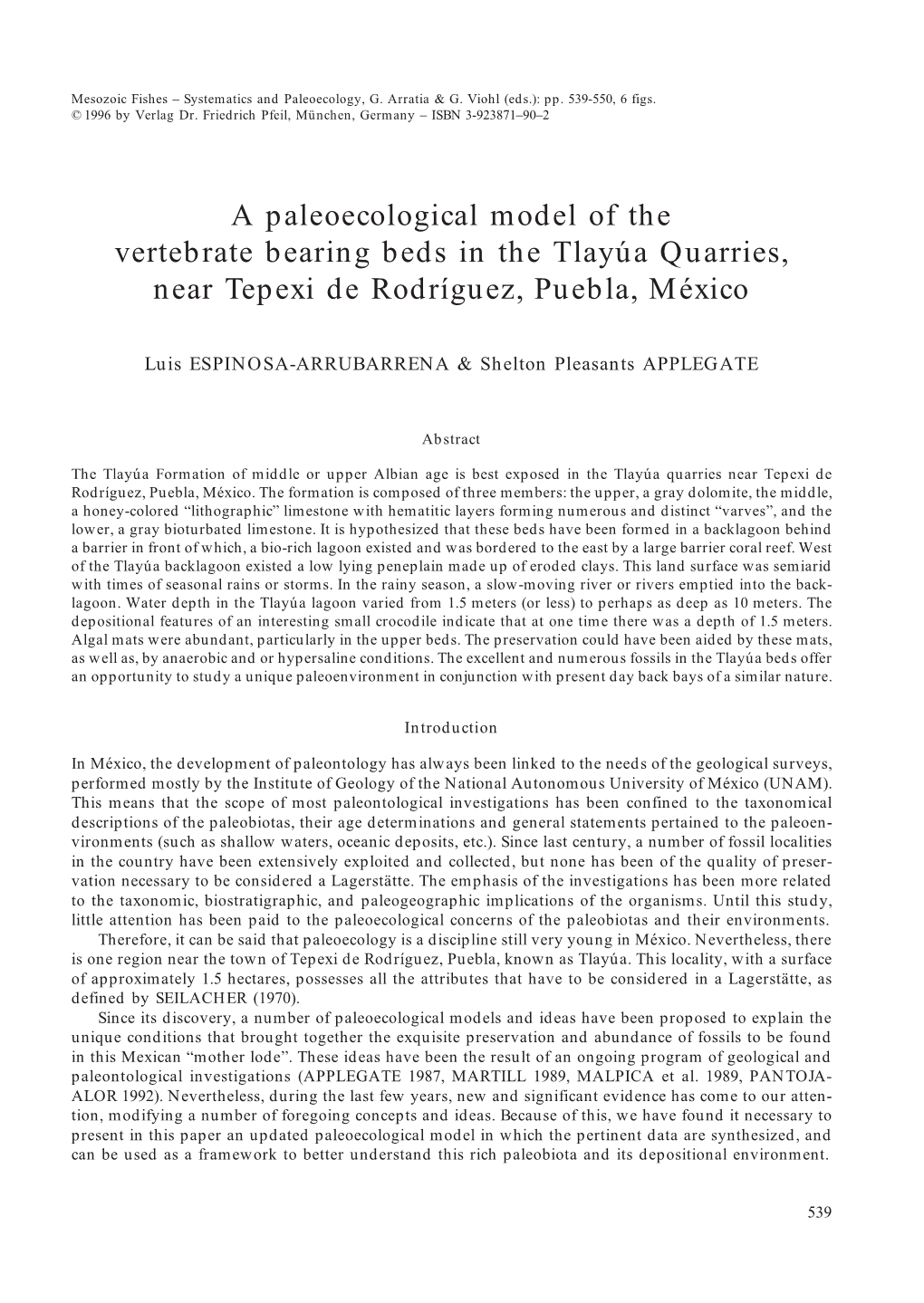 A Paleoecological Model of the Vertebrate Bearing Beds in the Tlayúa Quarries, Near Tepexi De Rodríguez, Puebla, México