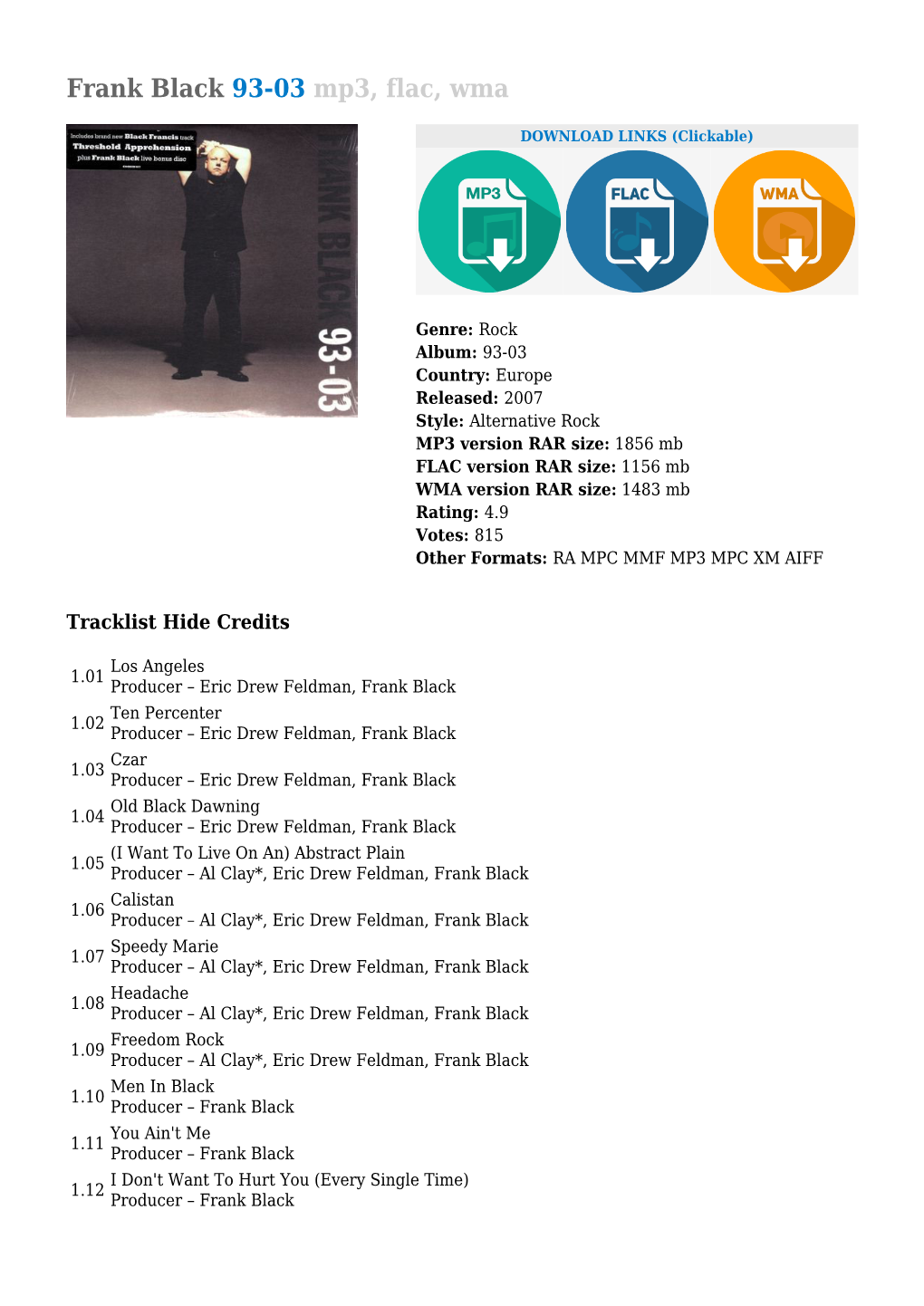 Frank Black 93-03 Mp3, Flac, Wma