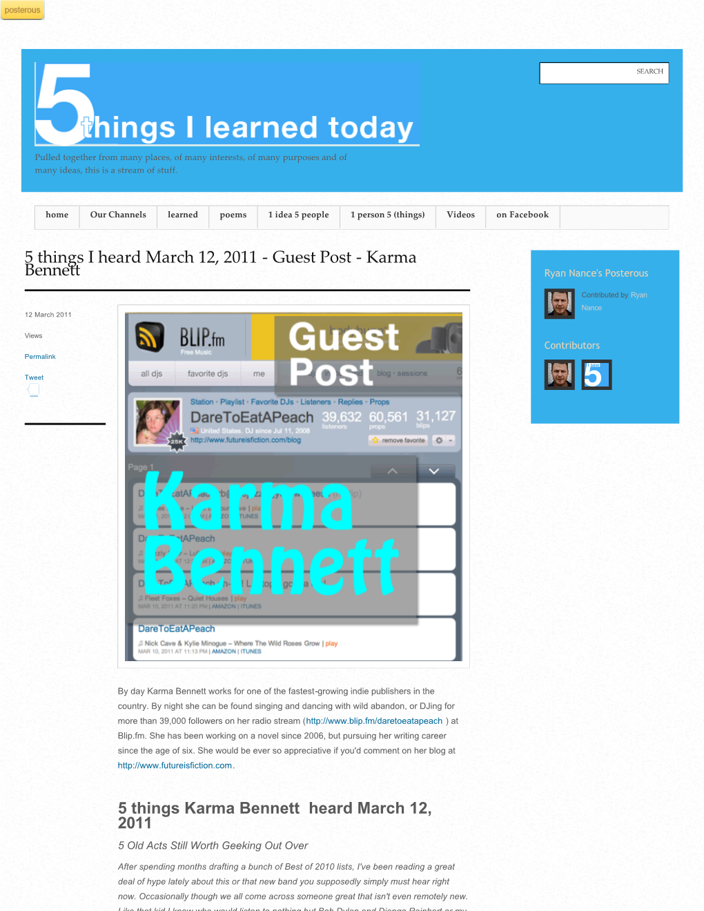 5 Things I Heard March 12, 2011 - Guest Post - Karma Bennett Ryan Nance's Posterous