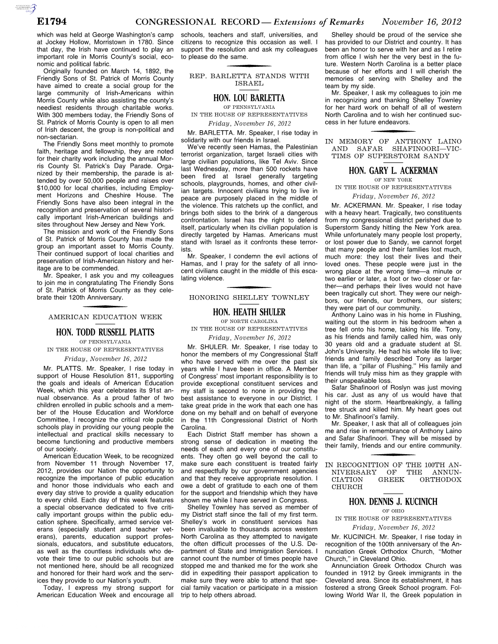 CONGRESSIONAL RECORD— Extensions of Remarks E1794 HON