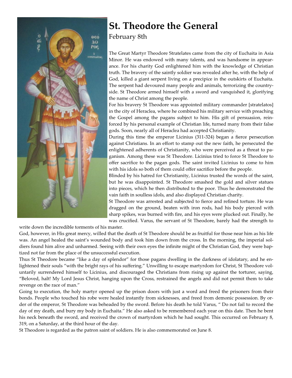 St. Theodore the General February 8Th