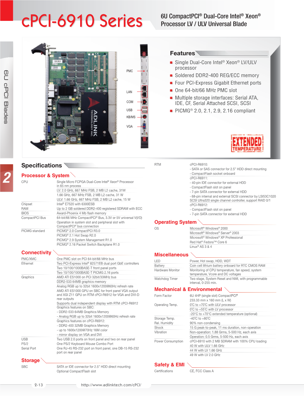 Cpci-6910 Series Processor LV / ULV Universal Blade