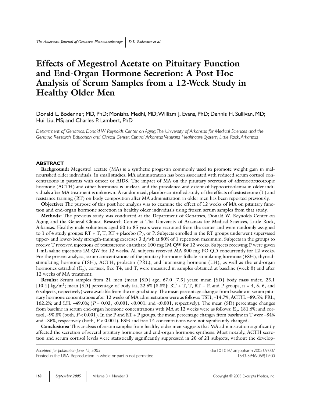 Effects of Megestrol Acetate on Pituitary Function and End-Organ Hormone Secretion: a Post Hoc Analysis of Serum Samples from a 12-Week Study in Healthy Older Men