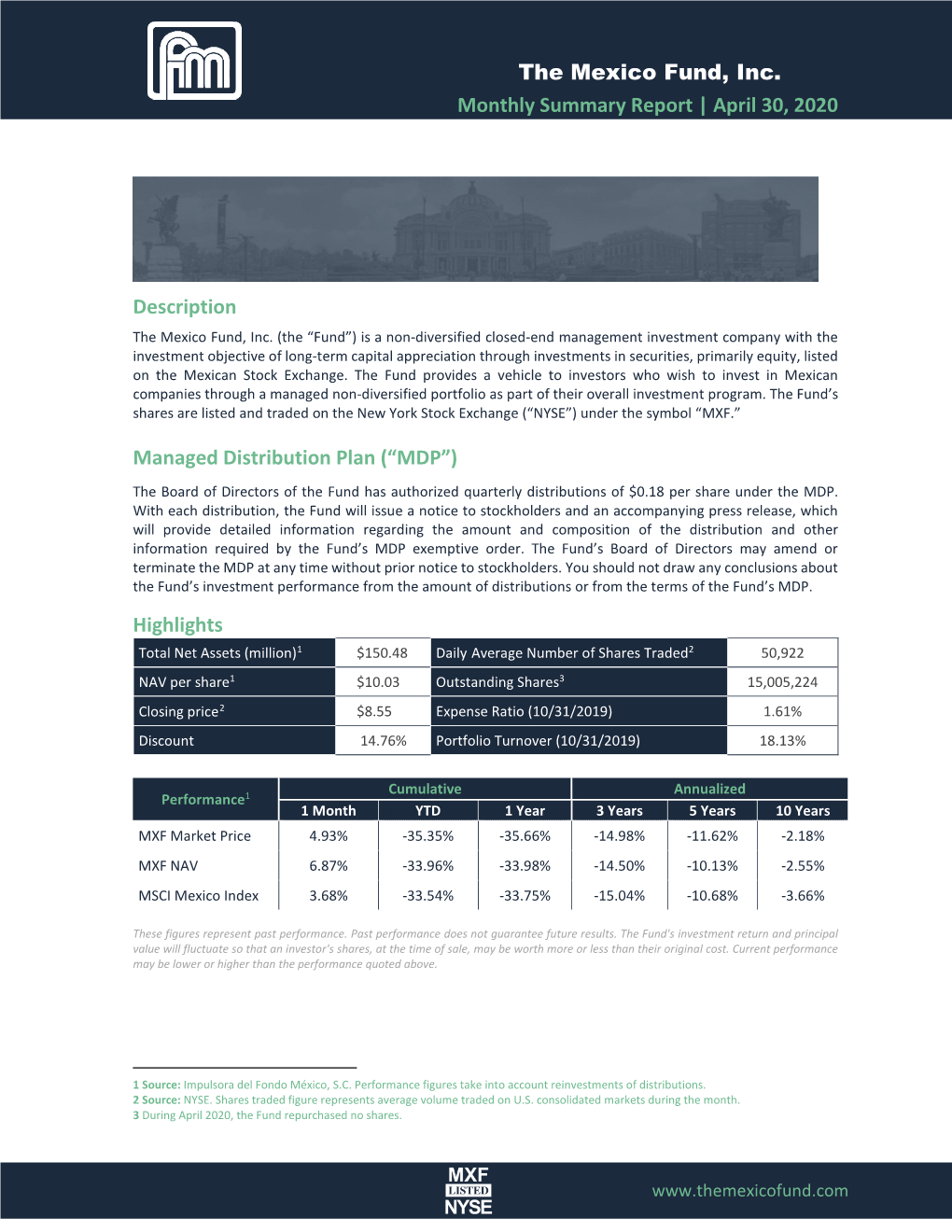 The Mexico Fund, Inc. Monthly Summary Report | April 30, 2020